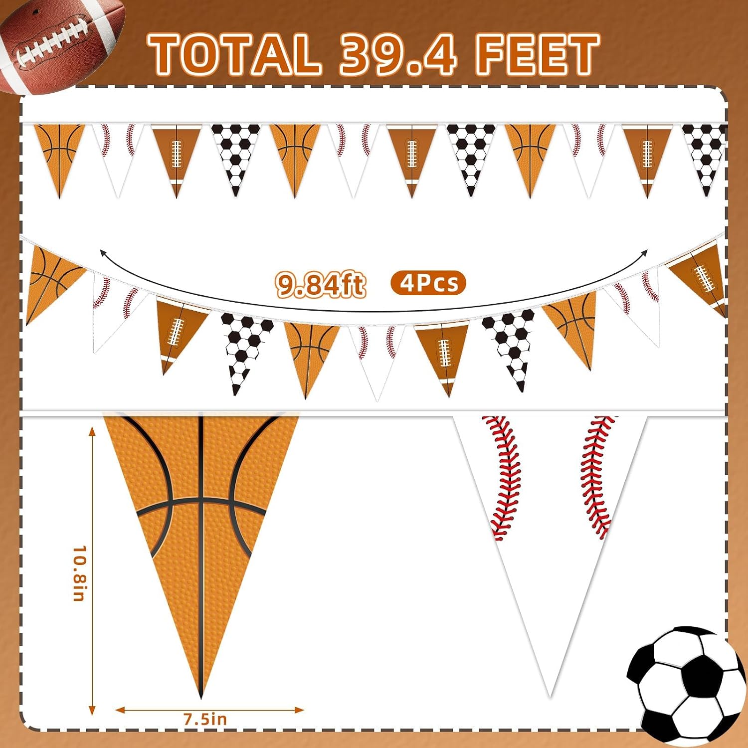 MARFOREVER 39.8 Ft 48 Pcs Sport Party Decorations Football Pennant Banner