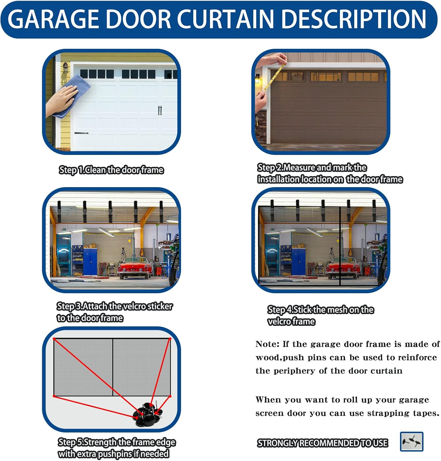 Qiseca Garage Door Screen 16x8FT - Instant Magnetic Garage Screen Doors for 2 Car Garage Retractable, Heavy Mesh Hands Free Garage Net Screen Double Car Patio Porch Privacy Curtain Black