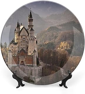 Decorative Wall Plate Germany Neuschwanstein Castle Ceramic Plate for Wall Hanging Home Office Tabletop Decor Porcelain Plate with Display Stand Collectible Plates Kitchen Wall Decor - 4 Sizes Options