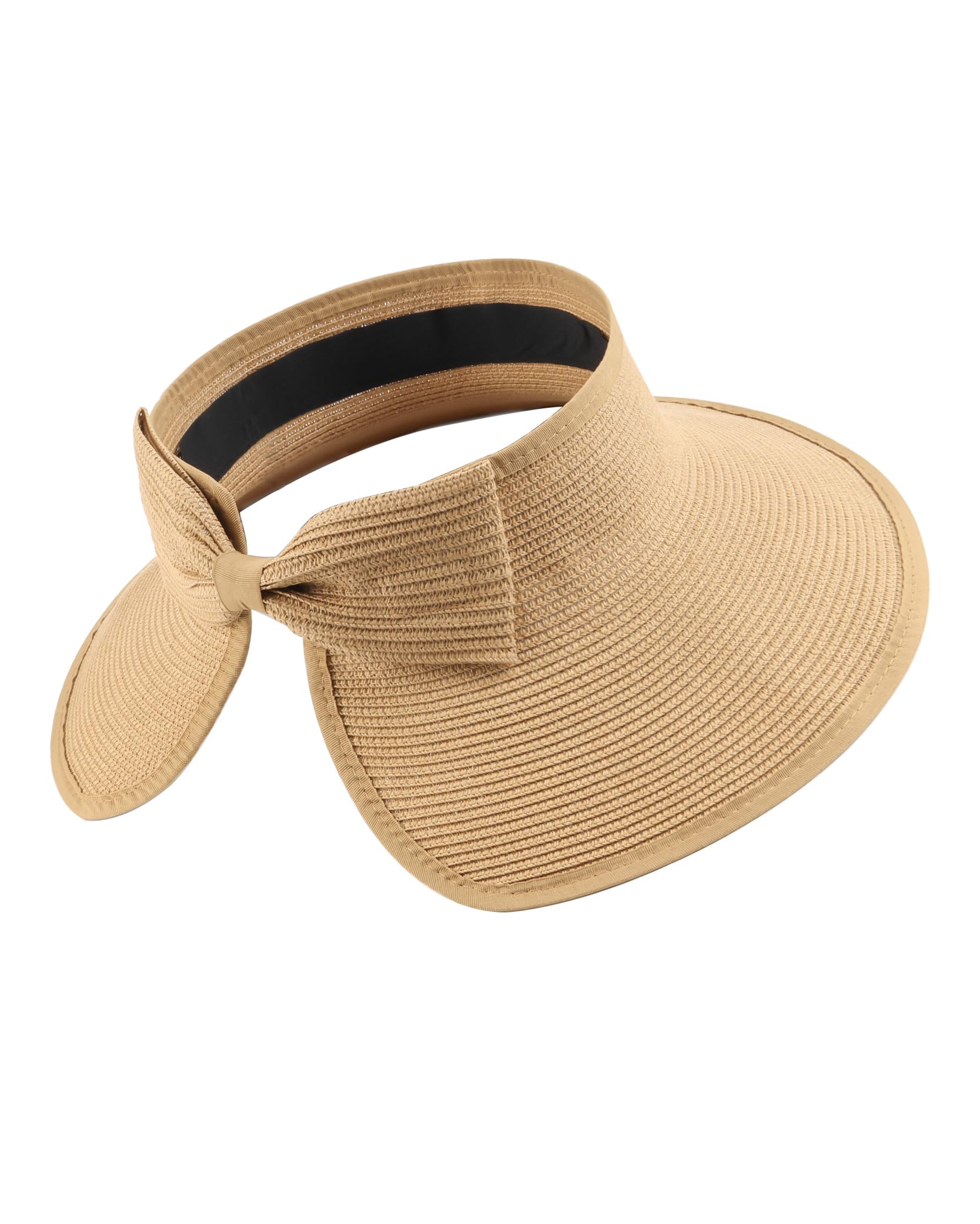 Feng Shui， Sombreros de Sol con Visera de Paja para Cabezas pequeñas,Sombrero de Playa en Topless de ala Ancha pequeña,Sombrero Plegable de Vacaciones UV de Verano