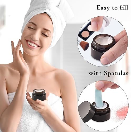 Miniatura 4 de Recipientes de bálsamo labial de 0.18 oz, 9 frascos de vidrio pequeños ámbar de muestra, mini recipientes cosméticos vacíos para loción, crema,