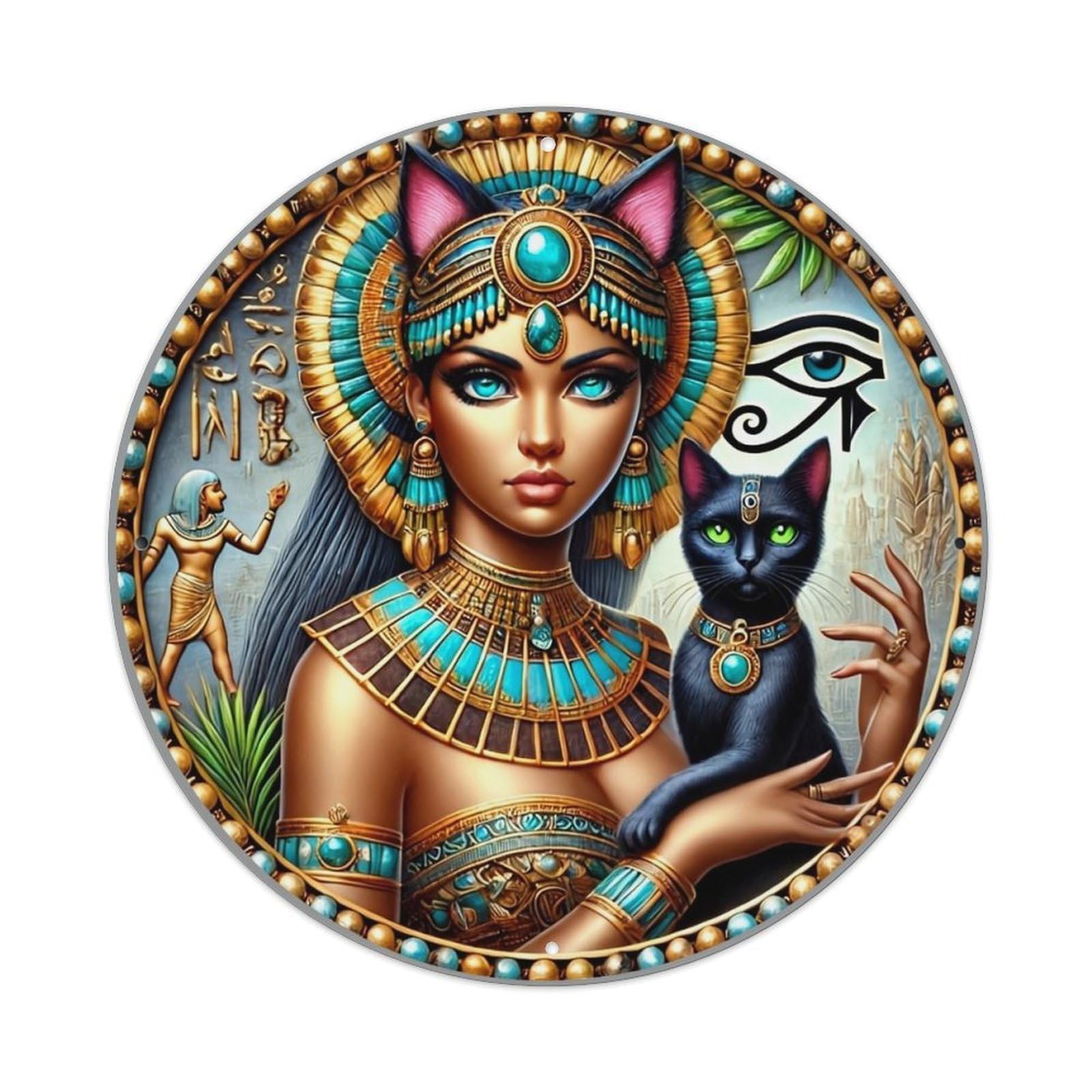 Jdyansheng Vintage Egyptian Goddess With Black Cat Tin Sign Metal Poster Metal Signs For Home Man Cave Bar Cafe Kitchen Laundry Room Wall Decorations 8X8 Inches