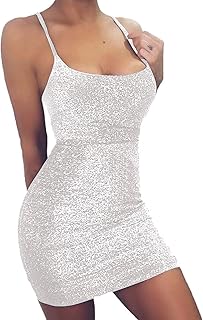 Women's Sexy Glitter Spagetti Straps Lace Up Back Bandage Bodycon Mini Club Party Dress - Buy now
