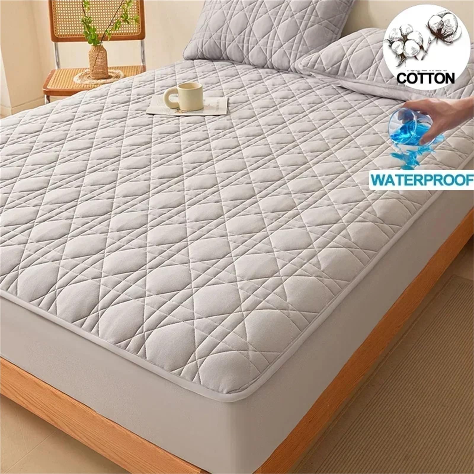 Funda de colchón algodón Protector Impermeable Funda sin Almohada para ColchóN(Green,King)