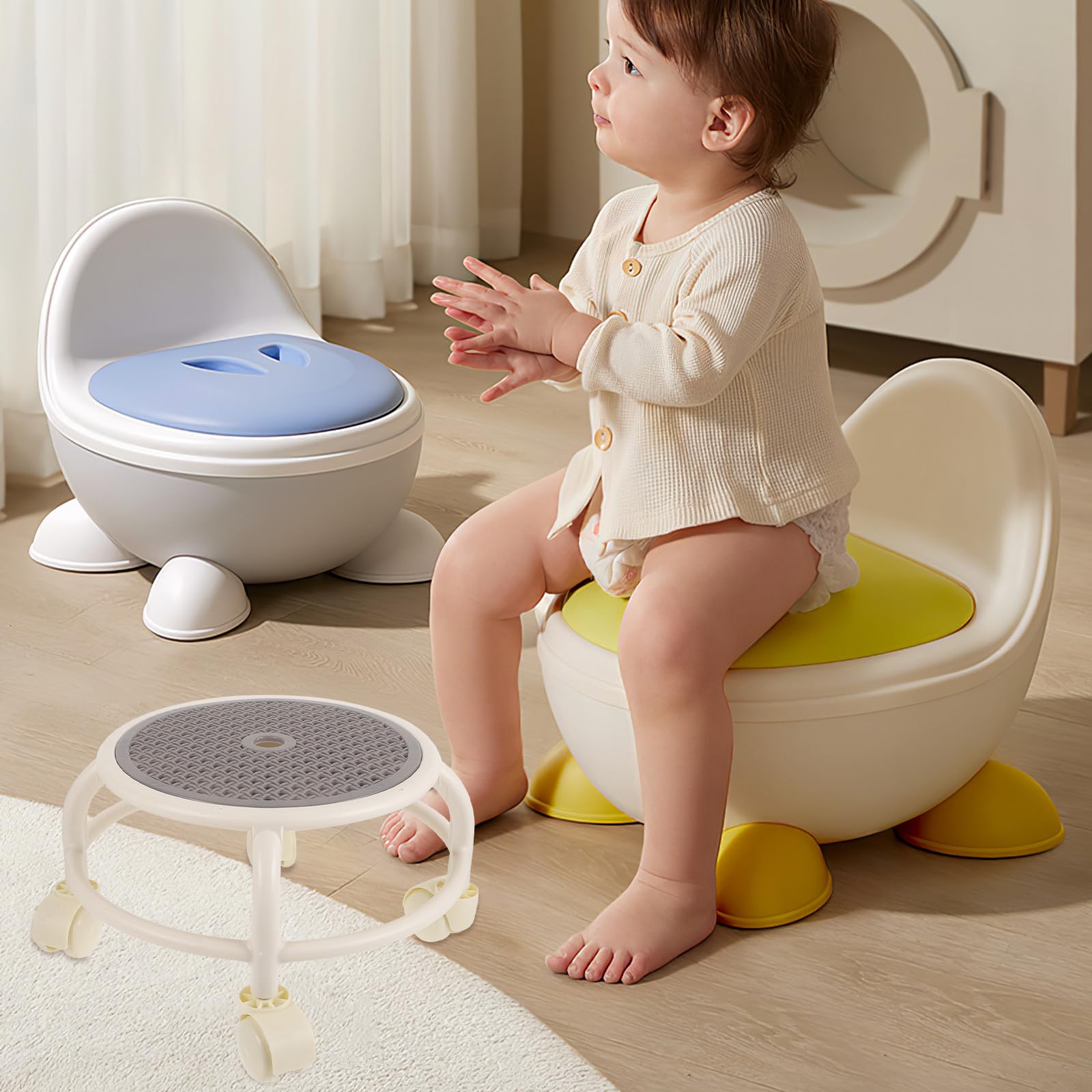 Sgabello Rotondo Sgabello Basso Flessibile e Semplice in Plastica con Ruote Girevoli per Manicure e Pedicure in Salone