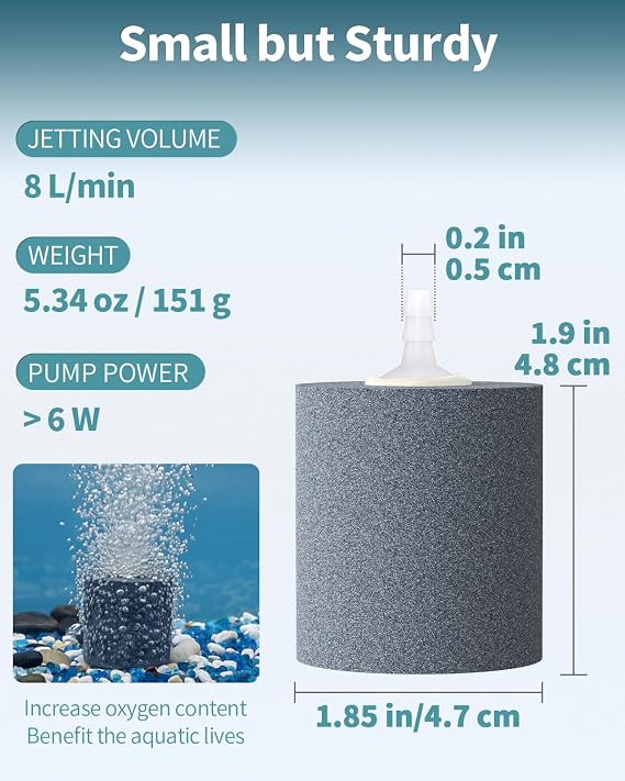 Pawfly Aquarium Air Stone 2 Inch Fish Tank Air Stone Bubbler Cylindrical Bubble Release Tool Oxygen Diffuser for Air Pump Fish Tank Bucket Small Pond and DWC System, 2 Pack