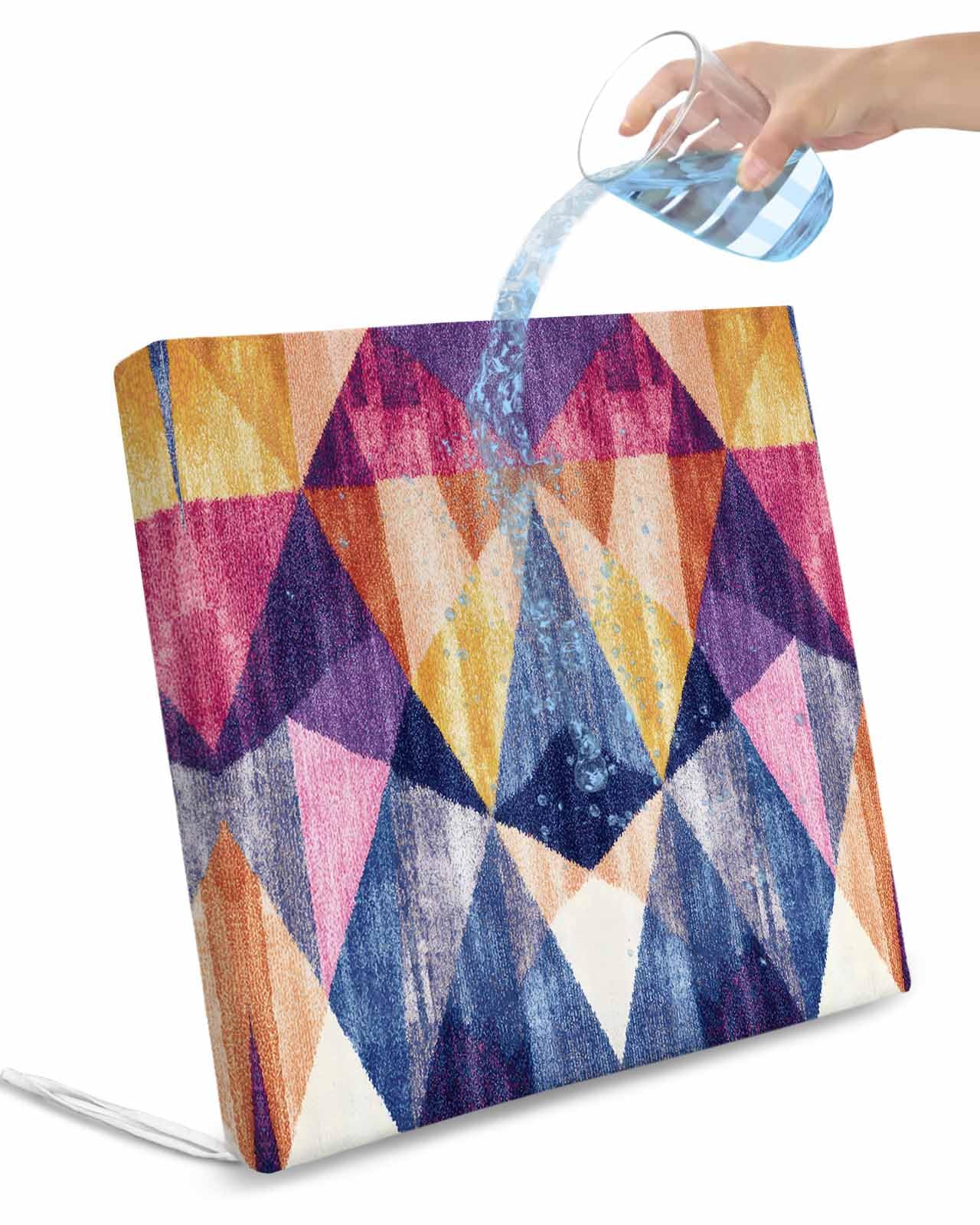 2 Pack Geometric Waterproof Cushion Covers with Ties, Outdoor Patio Chaise Lounge Chair Seat Cushion Slip Covers Replacement(Only Cover) Vintage Colorful Abstract Art 22