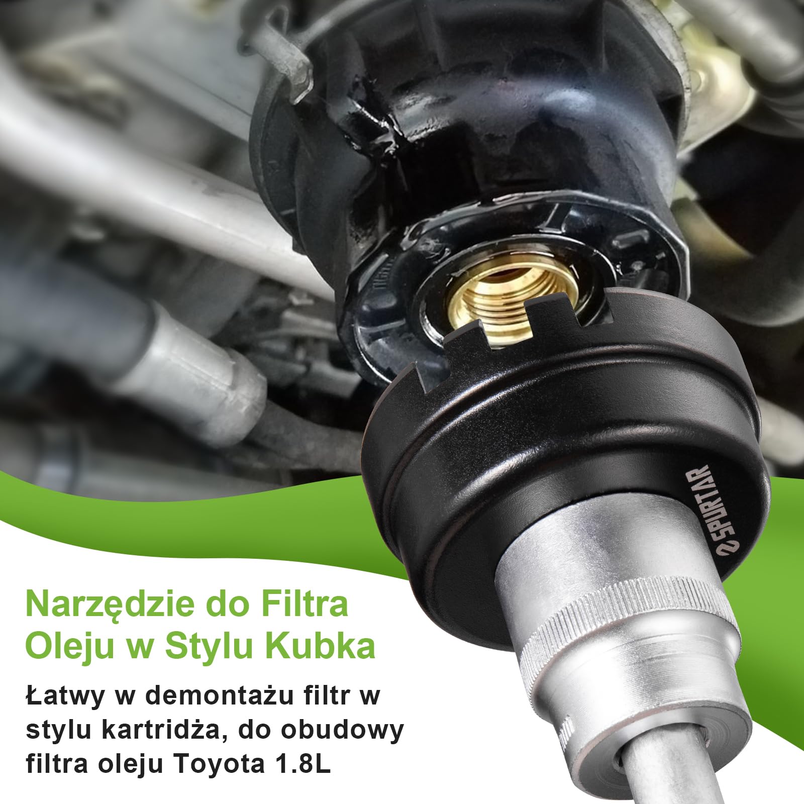 Spurtar Klucz do filtra oleju pasuje do Toyota 64mm 14 rowków 6 szczelin | do Corolla, Prius, Prius Prime, Prius V, Matrix, CT200h, Scion iM/iQ/xD, silnik 1.8L