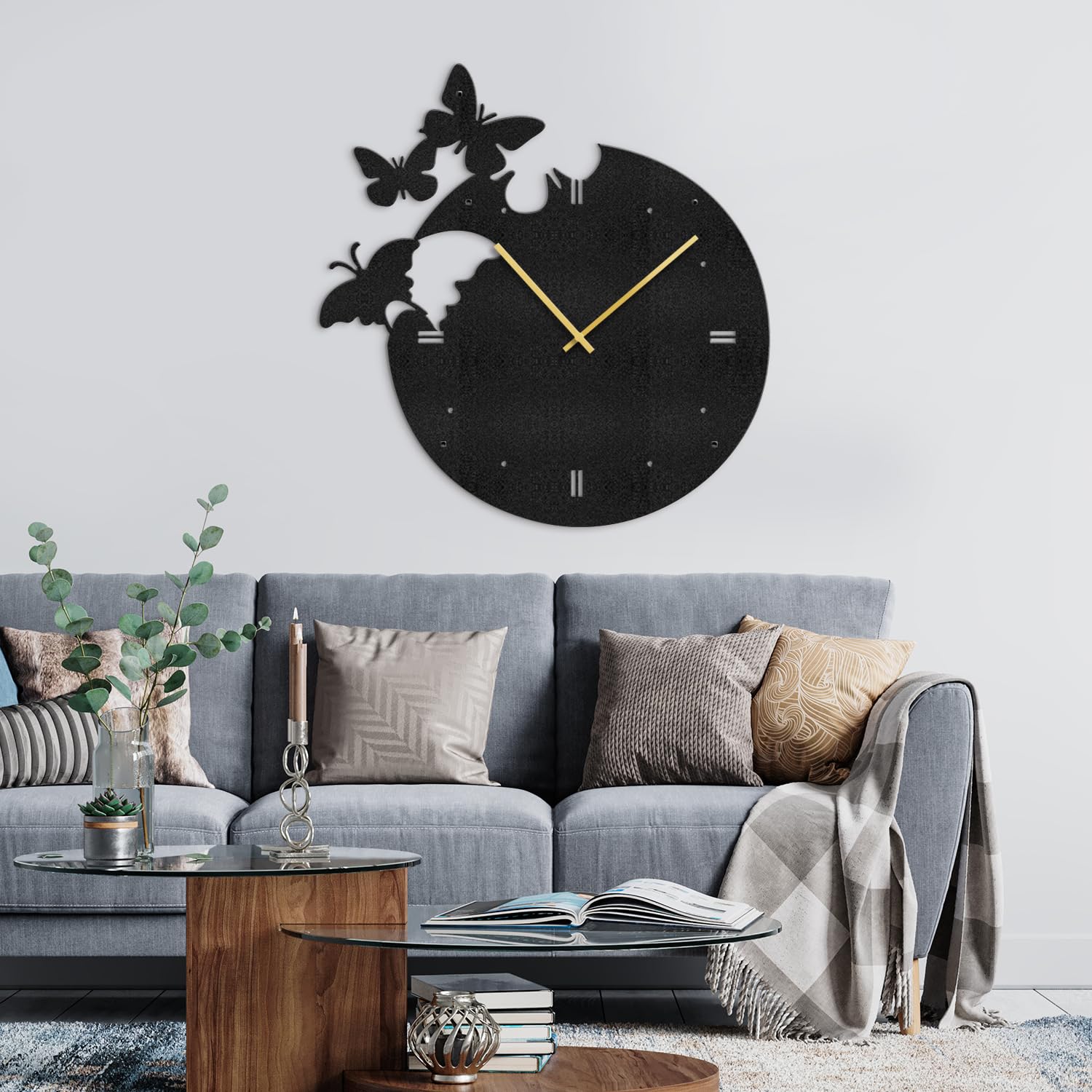 SIGNLEADER Metal Wall Clock Wall Art Decor, Nature-Inspired Butterfly Wall Sculpture Clock Silent Battery Operated Hangings Home Decoration for Living