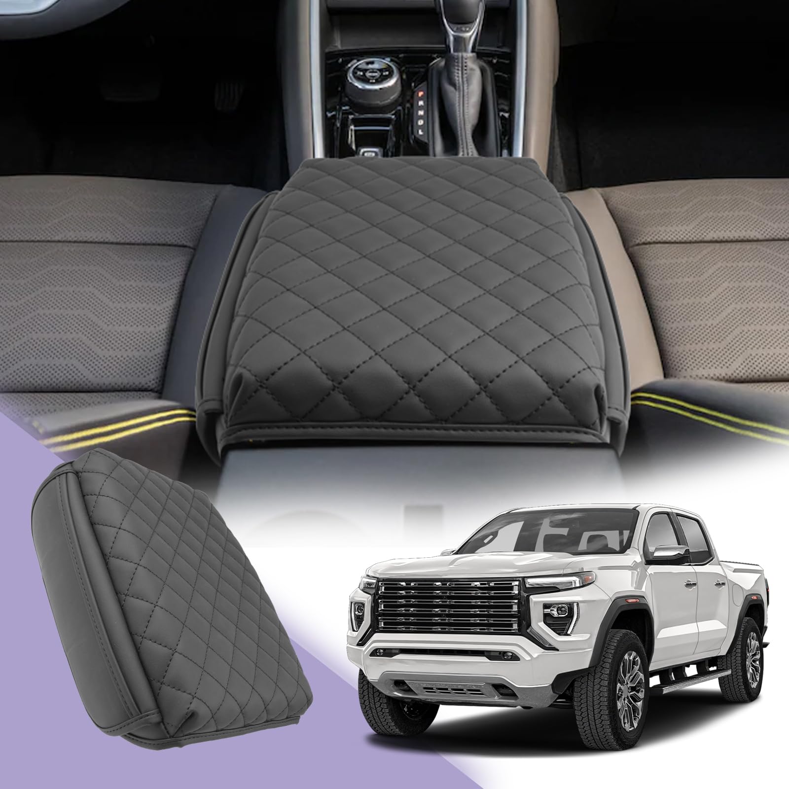 LUWUfor 2024 2023 GMC Canyon Center Console Cover 2023 Canyon Armrest Cover Pad 2023 2024 GMC Canyon Accessories Center Console Pad Canyon Elevation/AT4/AT4X/Denali Armrest Console Cover Soft Leather