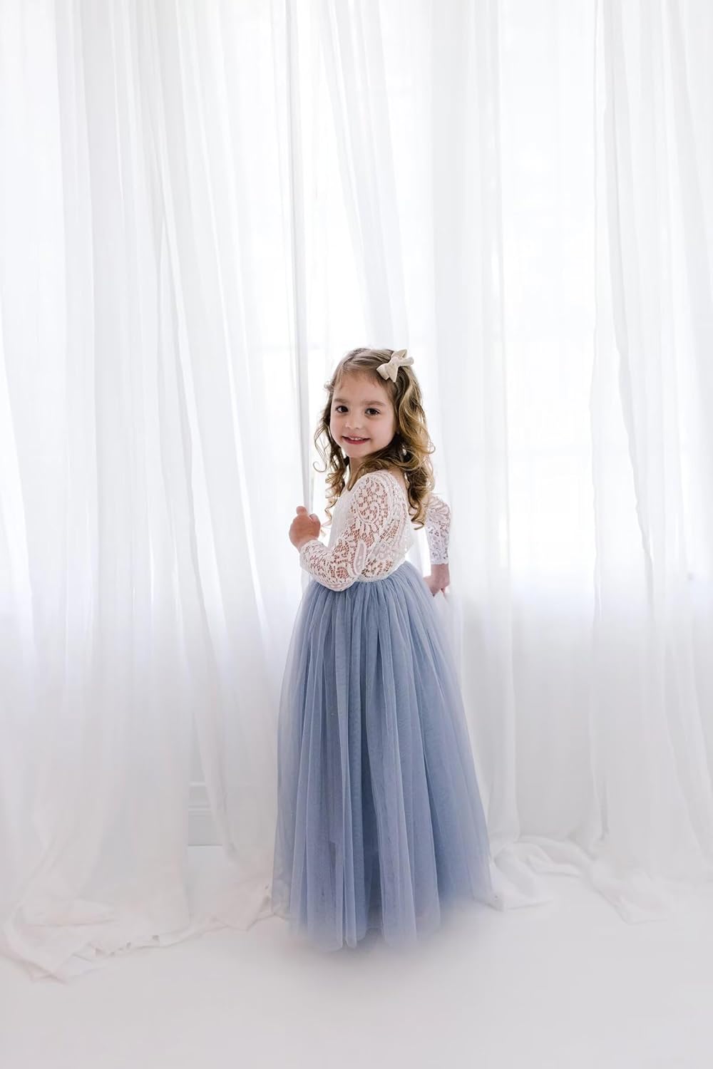MCieloLuna Girls Lace Long Sleeve Flower Girl Dress Wedding Party O-Neck Puffy Tulle First Communion Dresses - Image 6