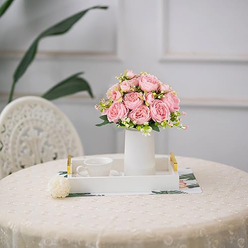 Miniatura 6 de BLOSMON Ramo de peonía de seda, 4 ramos, flores falsas, peonías rosas, flores artificiales para decoración de centros de mesa de boda, ramos