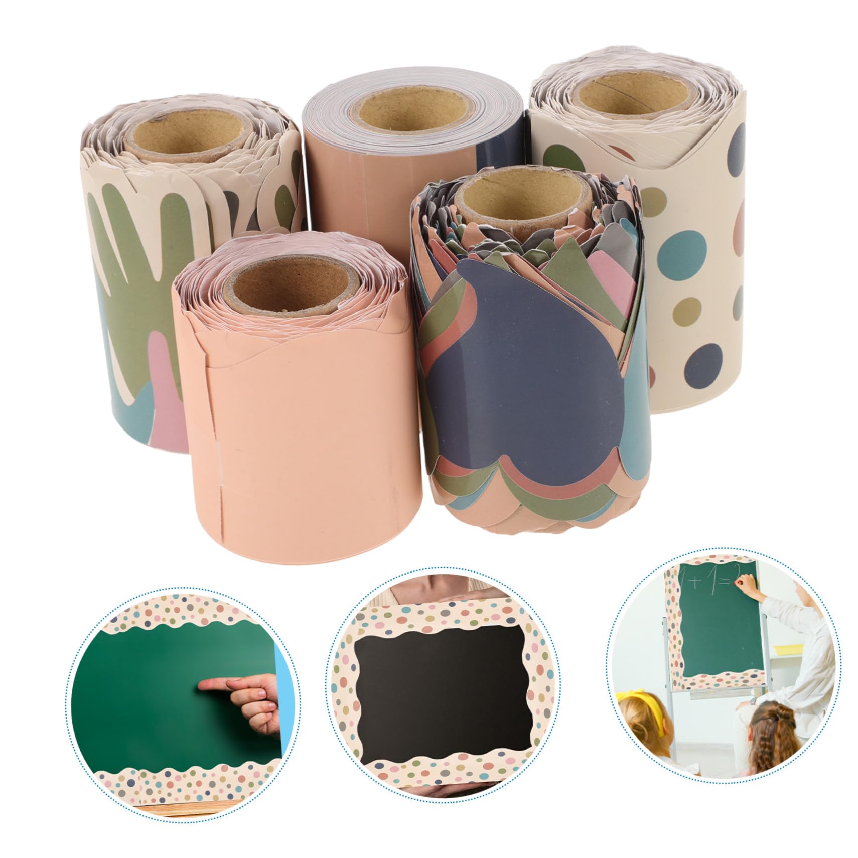 5 Rollen Selbstklebende Borders Klassenzimmer Bordüre aus Papier Vielseitig und Wasserfest für Pinnwände und Schwarze Tafeln Praktische Dekoration im Schulzimmer