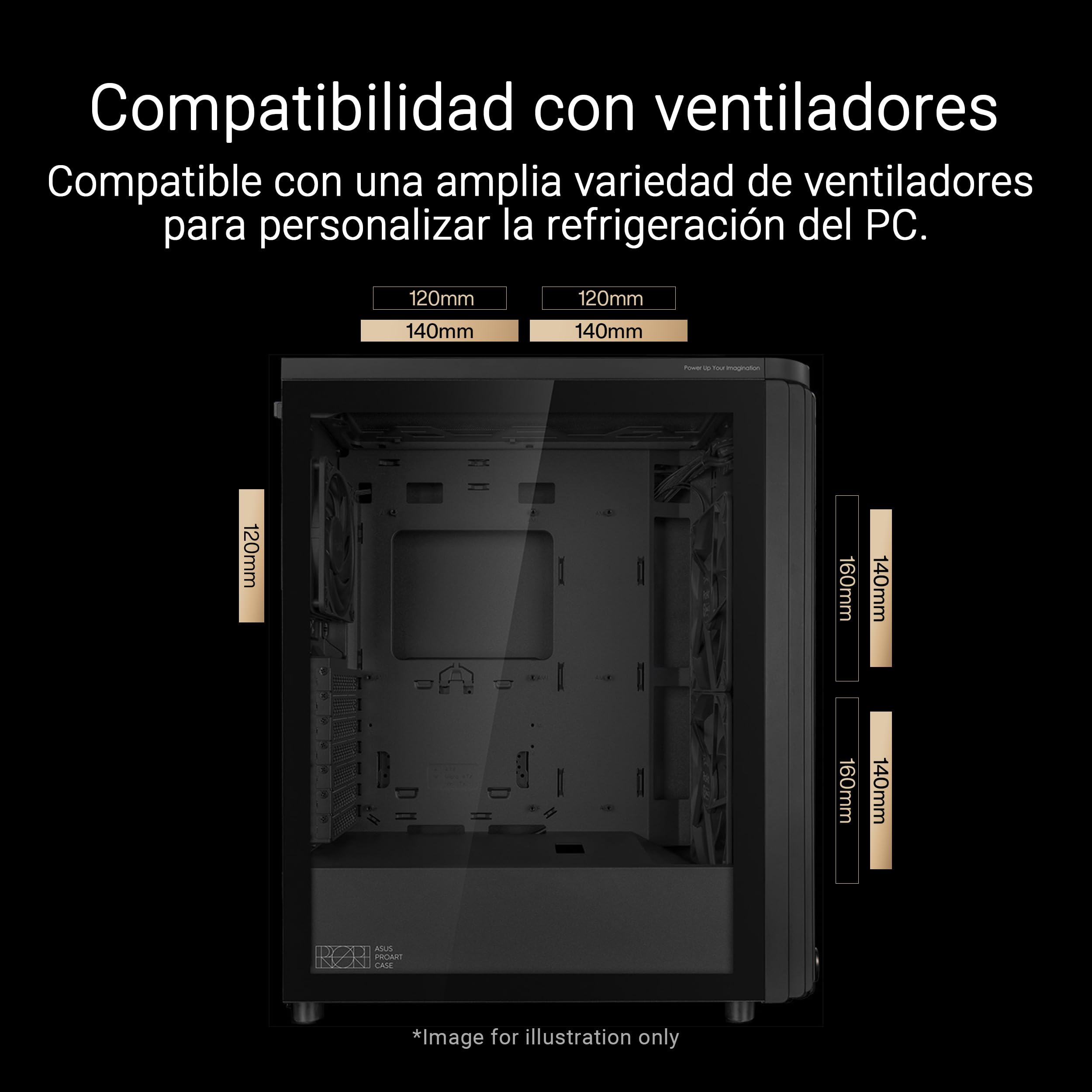 ASUS ProArt PA401, Chasis ATX con Panel de Metal, Compatible con GPU de hasta 314 mm, Dos Ventiladores de 160 mm, Bloqueo del Panel Lateral, Soporte para Fuente de alimentación extraíble