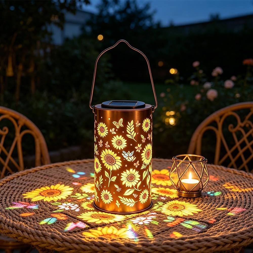 Sonnenblume Solarlaterne für Außen, SGZIOO Wetterfeste Metall Solar Laternen für Draußen, IP55 Wasserdicht Solarleuchten Gartendeko, Solarlaterne für Außen Stehend für Garten, Hof, Hochzeit, Fest Deko
