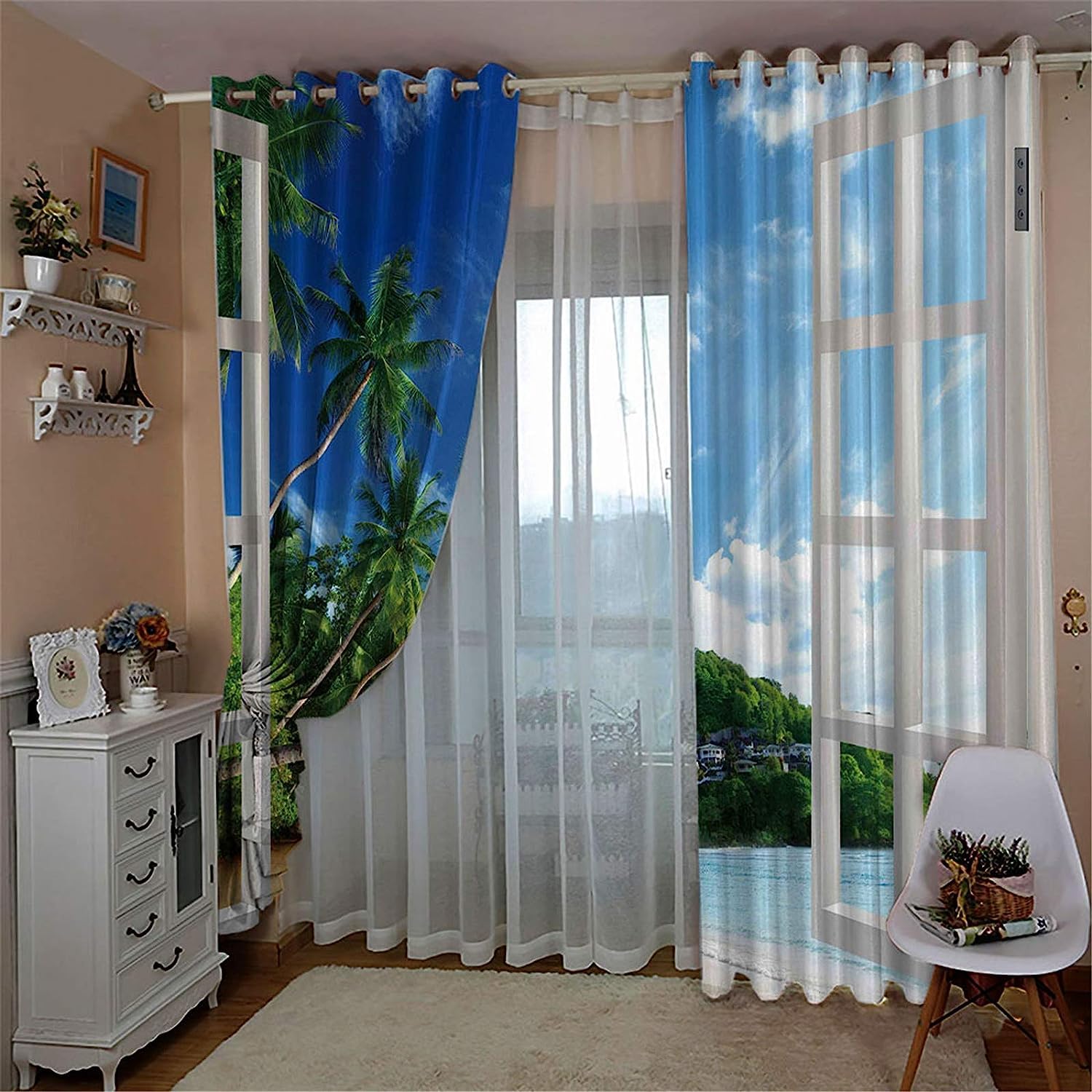 Aimego Verdunkelungsvorhänge Wald & See Landschaft – 2-tlg., 132 X 213 Cm, 100% Polyester, Ösen, Für Schlafzimmer & Wohnzimmer