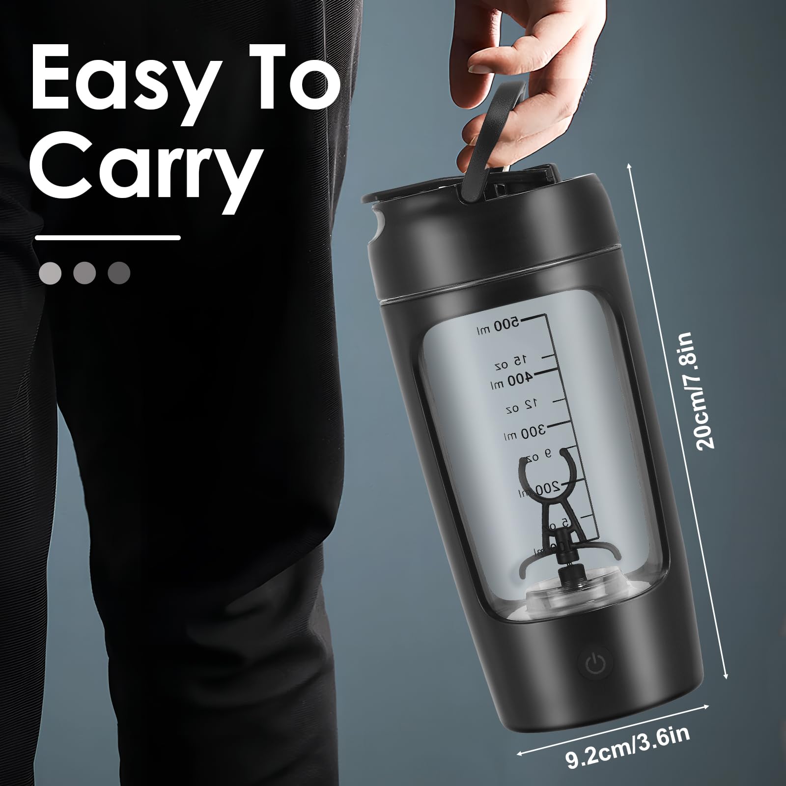 EQURA Shaker elettrico, frullato proteico, 650 ml, USB, ricaricabile, frullatore di proteine, tritan, shaker elettrico, senza BPA (rosa