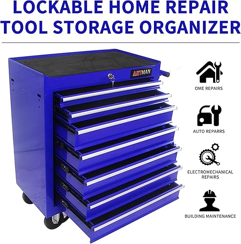 Miniatura 5 de Carrito de herramientas con ruedas de 24.2 pulgadas, caja de herramientas rodante con 7 cajones, cajones con cerradura para garaje, almacén, taller