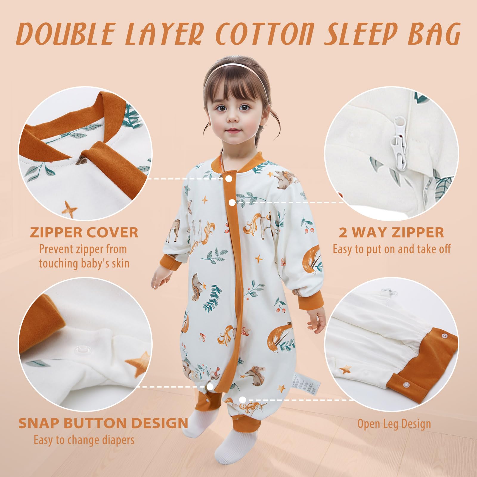 Baby Wearable Blankets with Feet 1.0 TOG Long Sleeves 100% Cotton Wearable Blankets for All Seasons Infant Toddler for Girl Boys 24-36 Months (Unicorn - Image 4