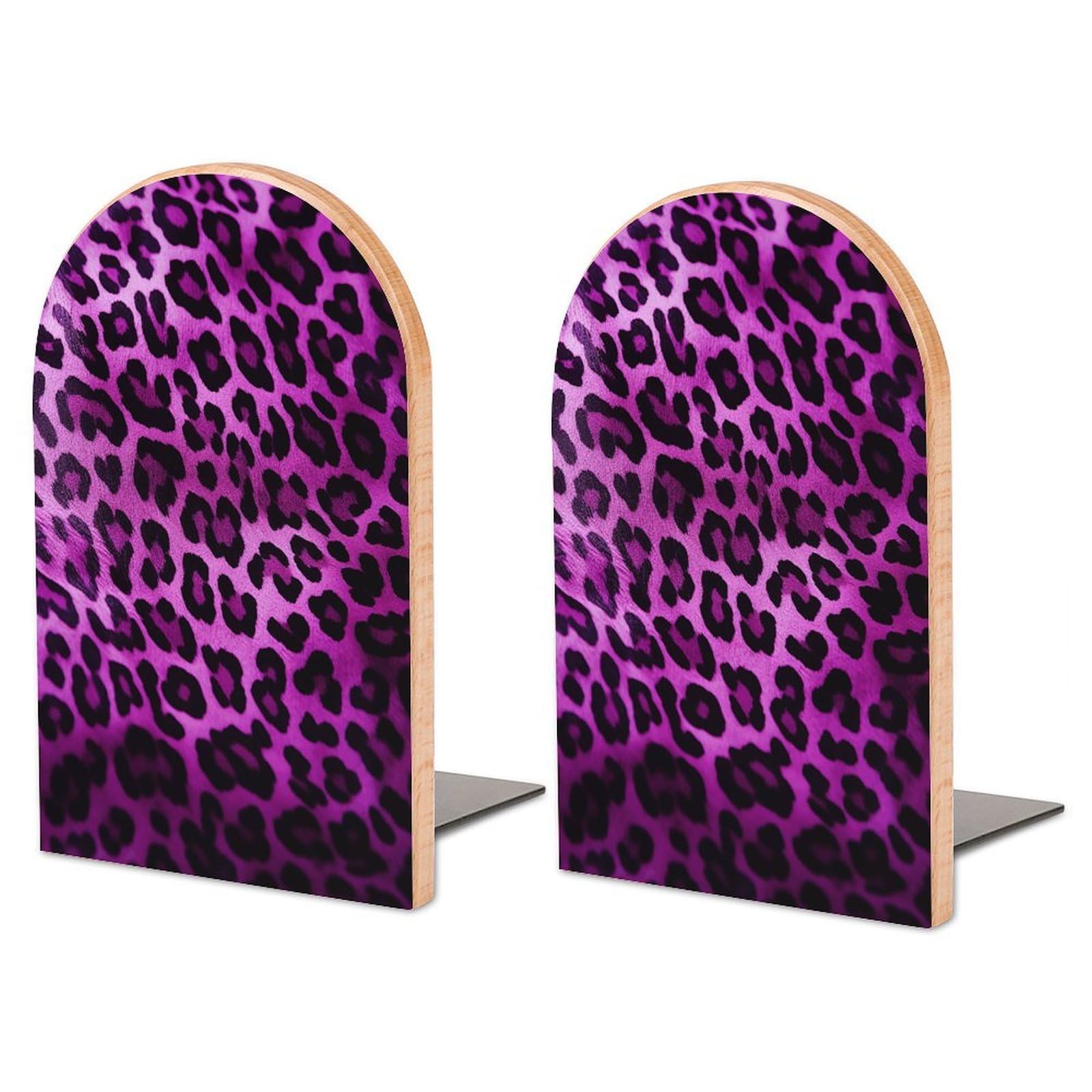 Purple Leopard Wood Bookend for Shelves 1 Pair
