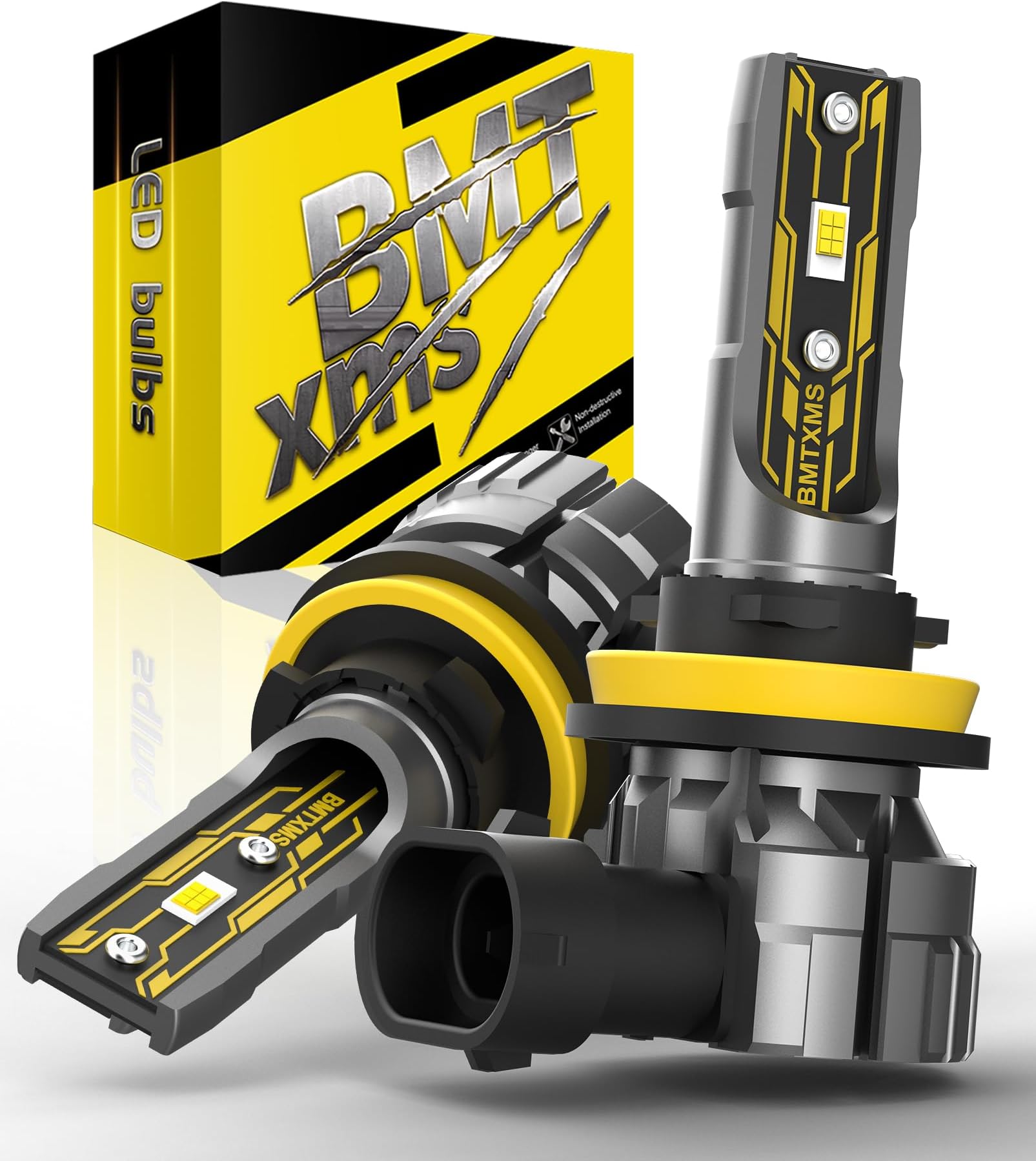 BMT xms H11 LED Fog Light - 6500K 10000LM 600% Brighter H8 H9 H16 Fog Lights LED Bulbs, Pack of 2