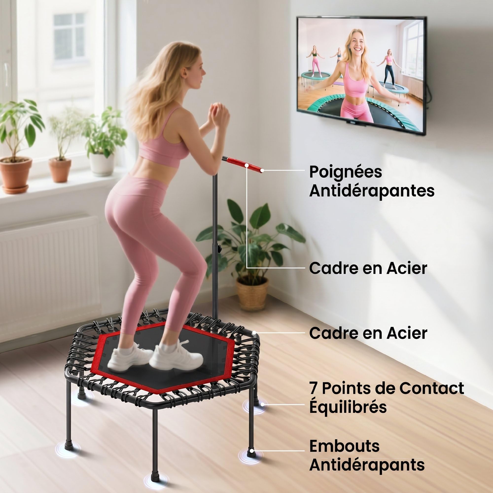 SPORTNOW Trampolina Fitness 114 cm z elastycznymi linkami Czerwony