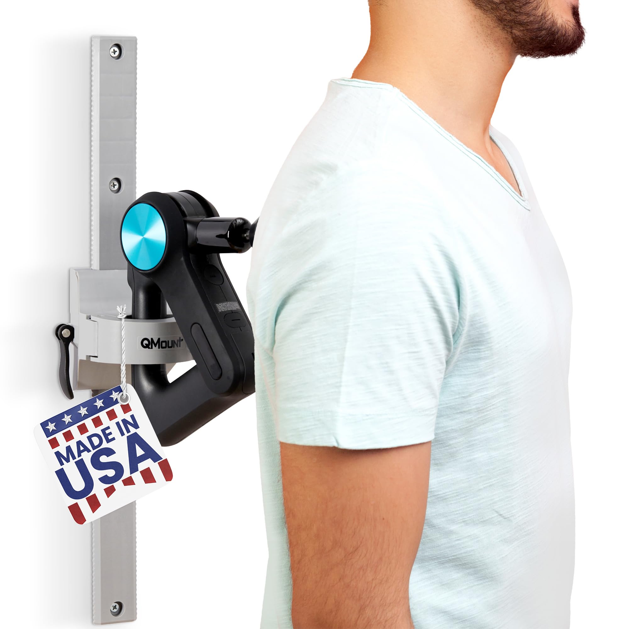 Adjustable Massage Gun Wall Mount – Massage Gun Holder for Hands Free Self-Massage – Compatible with Nearly All Massage Guns (2 Rail)