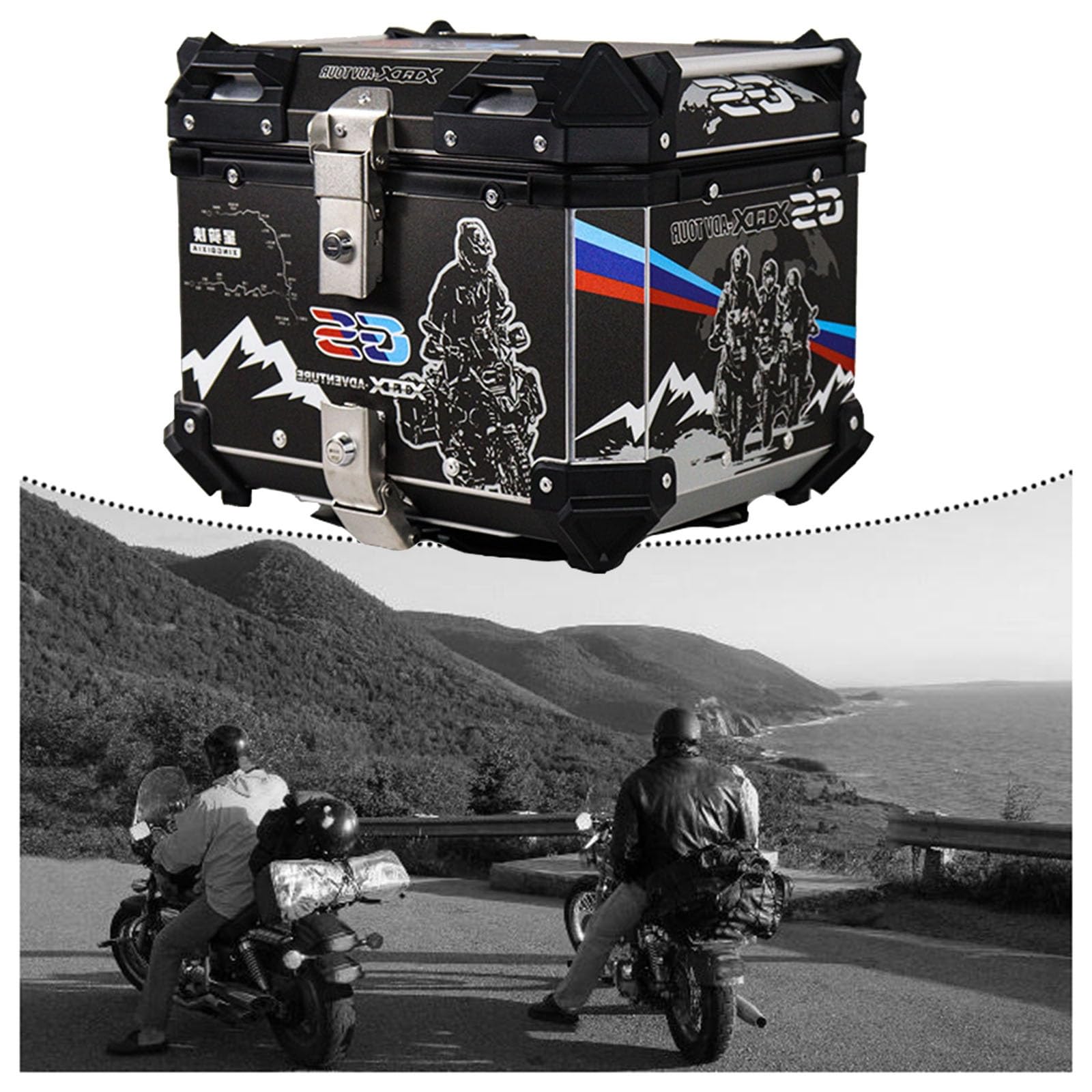 Top Case - Maleta para moto 36L 45L 55L 65L - Baúl de moto muy resistente Topcase Scooter Moto Quad Aluminio Top Box, contiene hasta 2 cascos, con respaldo (color: D, tamaño: 36L)