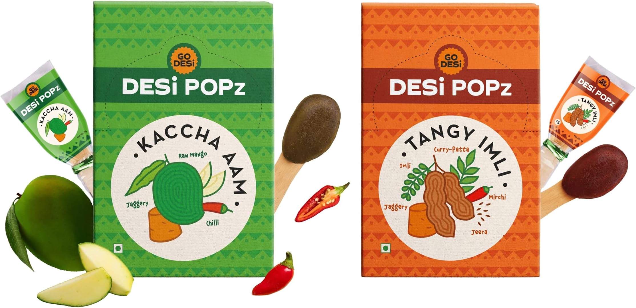 GO DESi Popz Candy Combo - Imli Pop (40 Pieces) & Kaccha Aam (40 Pieces), 9 gm