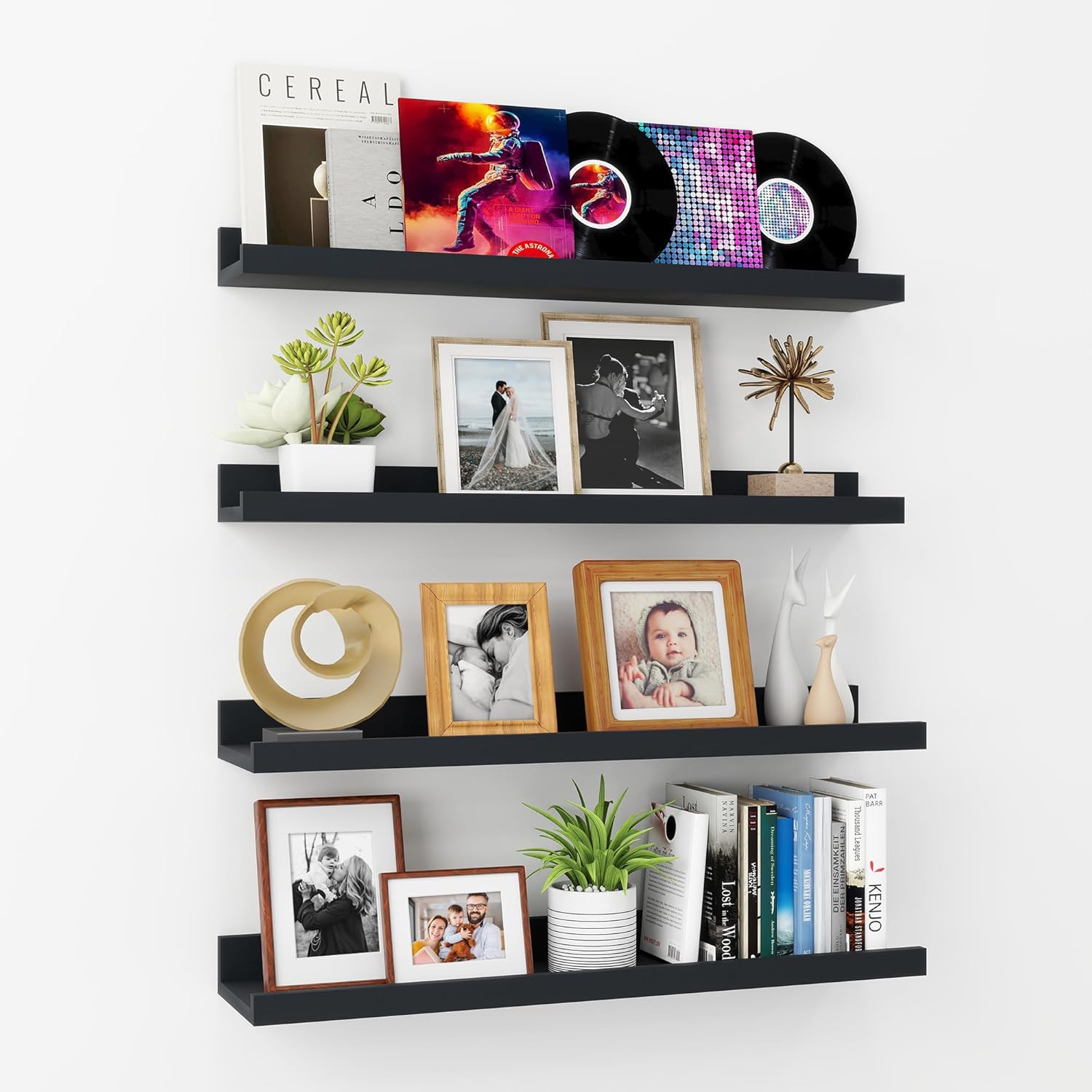 Axeman Black Floating Shelves for Wall | Picture Ledge Shelf Set of 4 | 24 Inch Picture Shelf for Wall with Ledge | Black Photo Ledge Shelves Display Shelves Storage Shelves Nursery Book Shelves 24 inch Black