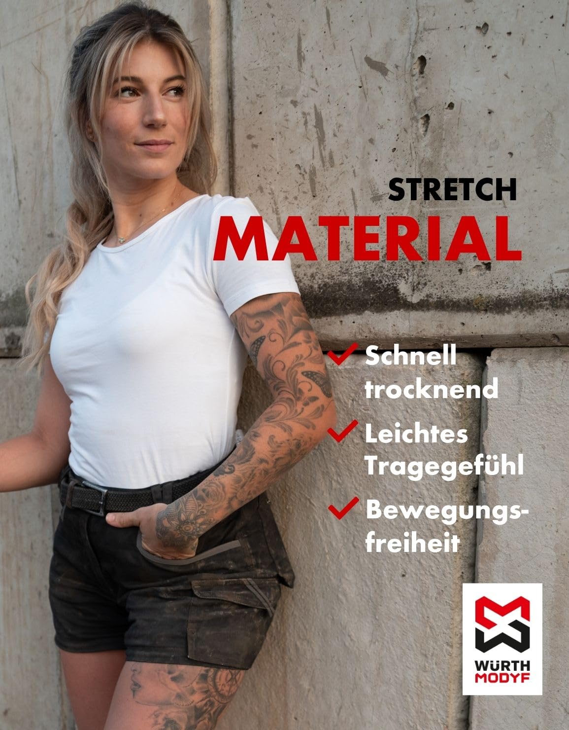 WÜRTH MODYF Damen Arbeitsshorts Stretch X - professionelle Arbeitshose für Frauen - Arbeitsshorts mit Reißverschluss - in den Größen 32-48 in Schwarz und weiteren Farben