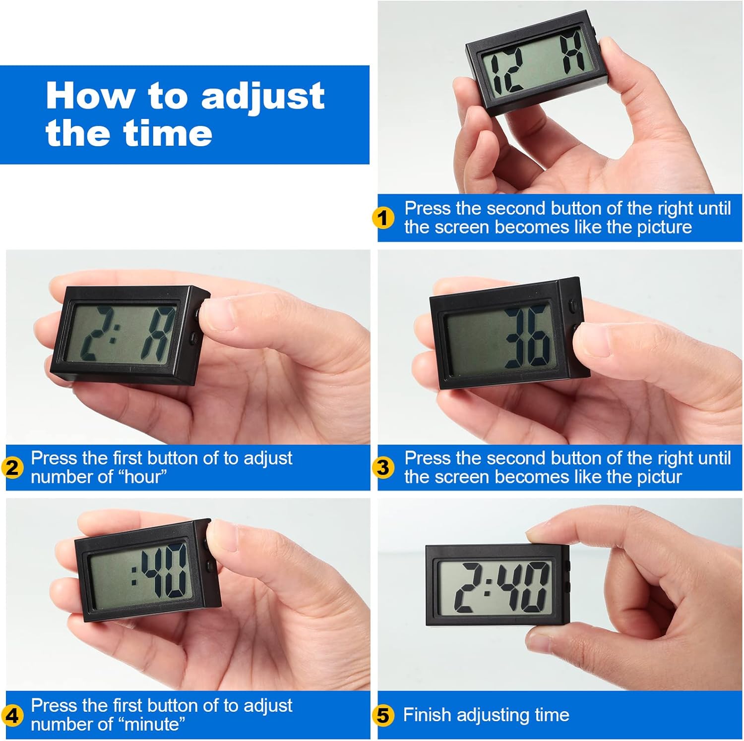 Frienda 24 Pieces Mini Digital Clock Small Digital Clock Stick on Battery Operated Self Adhesive Bracket for Car Dashboard Fridge (Black)