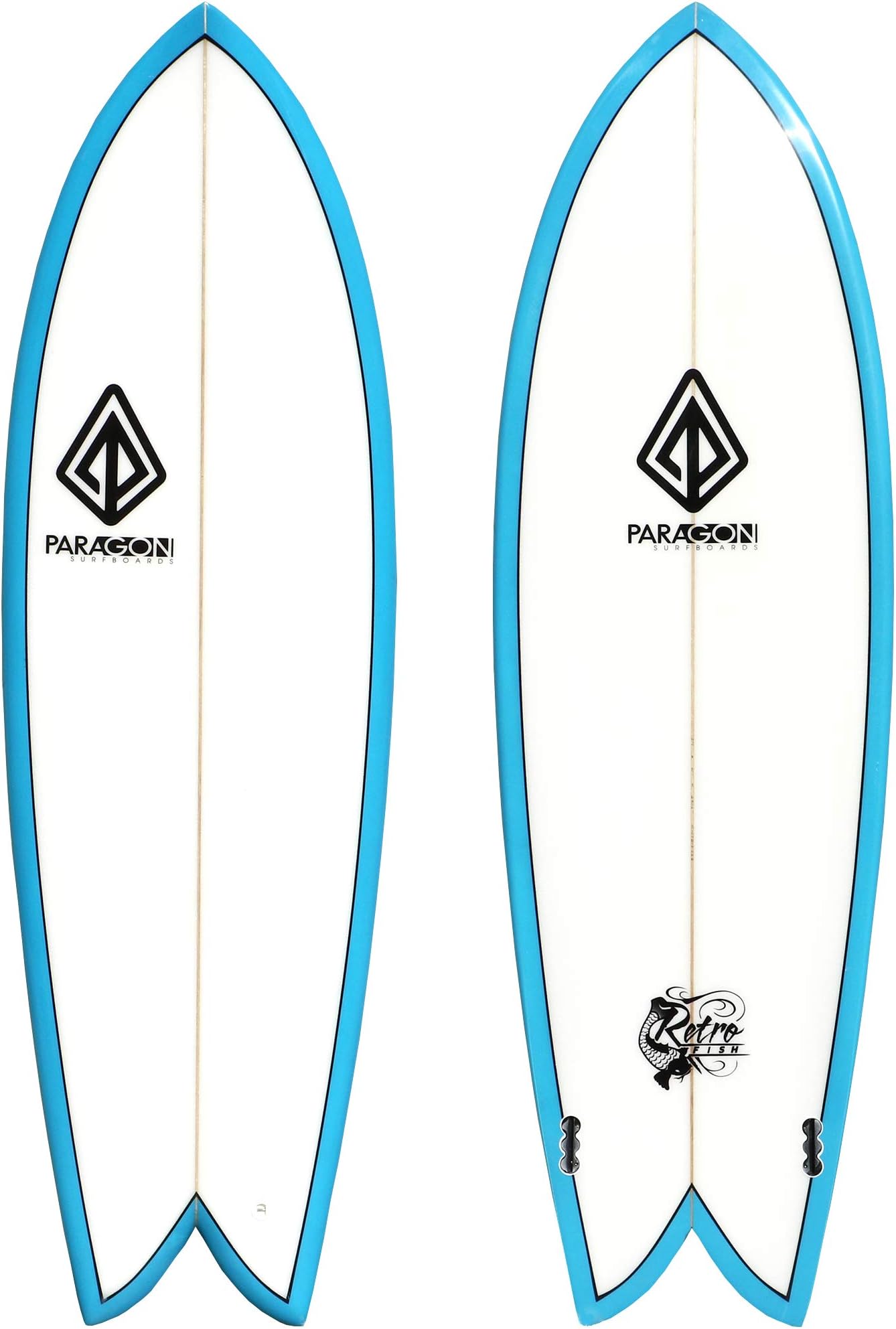 Retro Fish Surfboard | Fast, Stylish & Fun Surf Board Ideal to Ride Small to Medium Sized Waves | 5'10" x 20.75" x 2.5" | Blue Rails