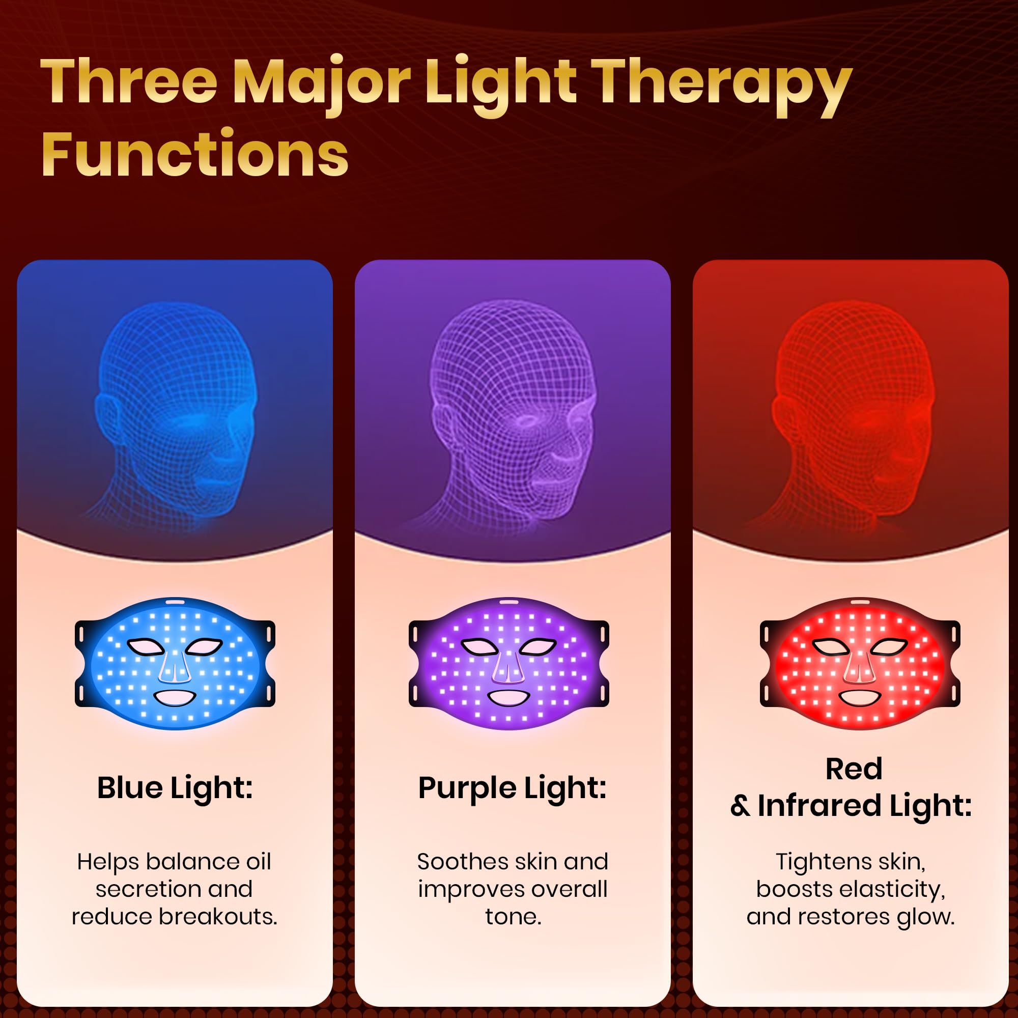 Red Light Therapy for Face Set Led Mask Light Therapy for Face Near-Infrared Light 850nm and Red Light 630nm, 460nm - Image 4