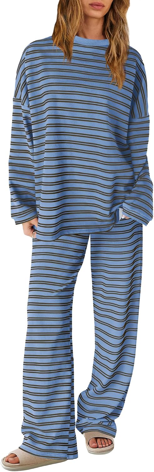 SENSERISE Womens Striped Lounge Set 2 Piece Outfit