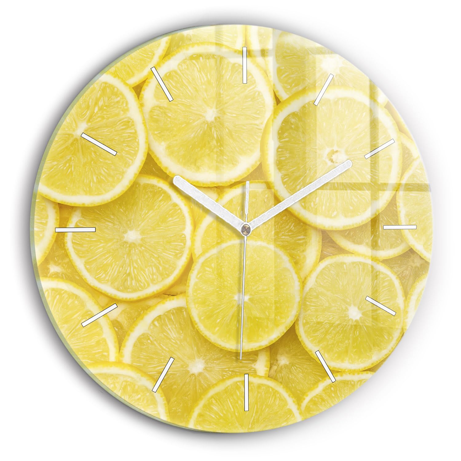 Horloge en verre 30 cm Citrons Wallfluent pour une cuisine lumineuse et zen
