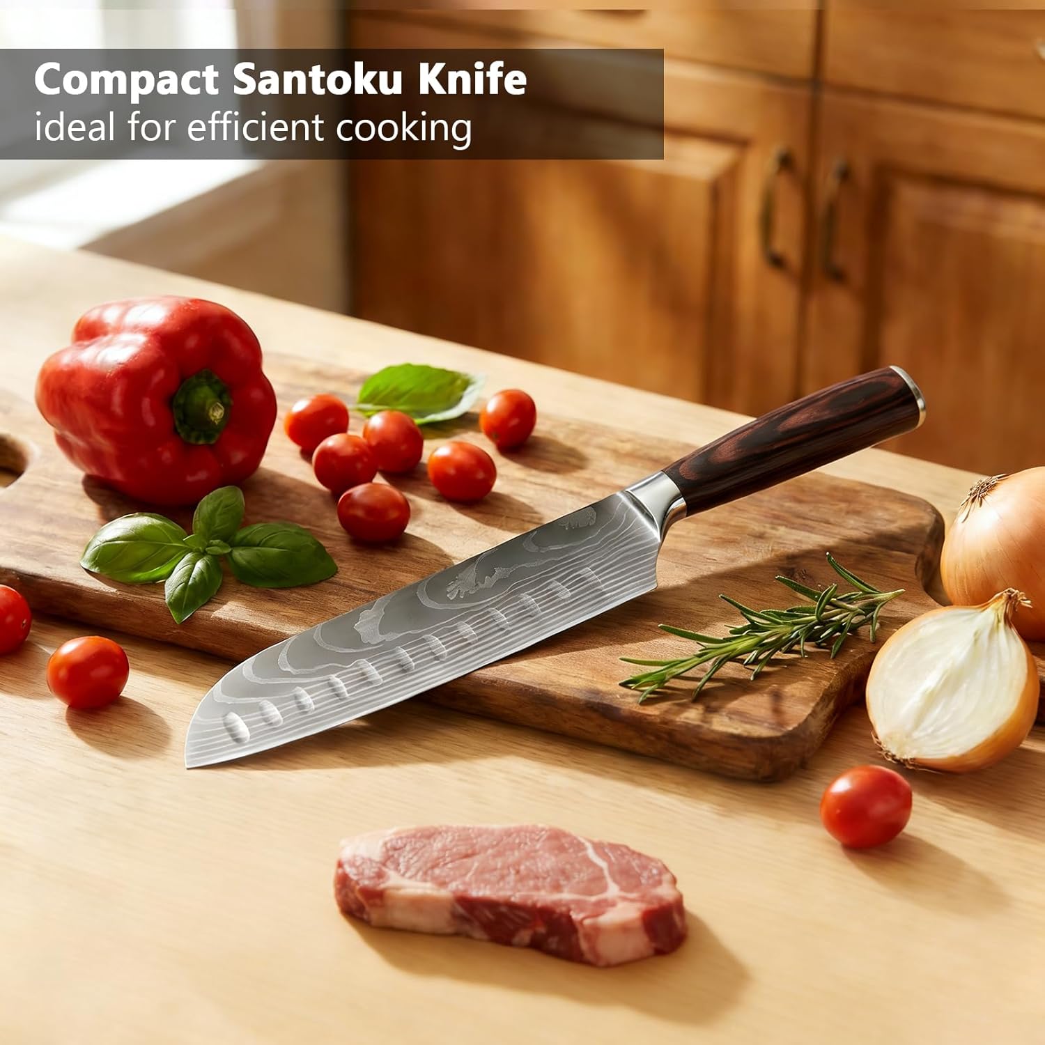 Santoku Knife, Santoku Kitchen Knife 7 Inch, Super Sharp Chopping Knife for Home, German HC Stainless Steel Japanese Chef Knife for Vegetables Fruits Meat, Ergonomic Pakkawood Handle