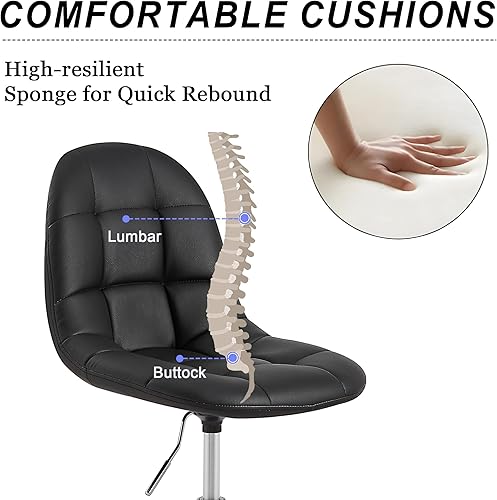 Miniatura 8 de VECELO Silla de escritorio de oficina en casa sin brazos, altura ajustable, piel sintética giratoria de 360 grados con ruedas, elegante asiento de