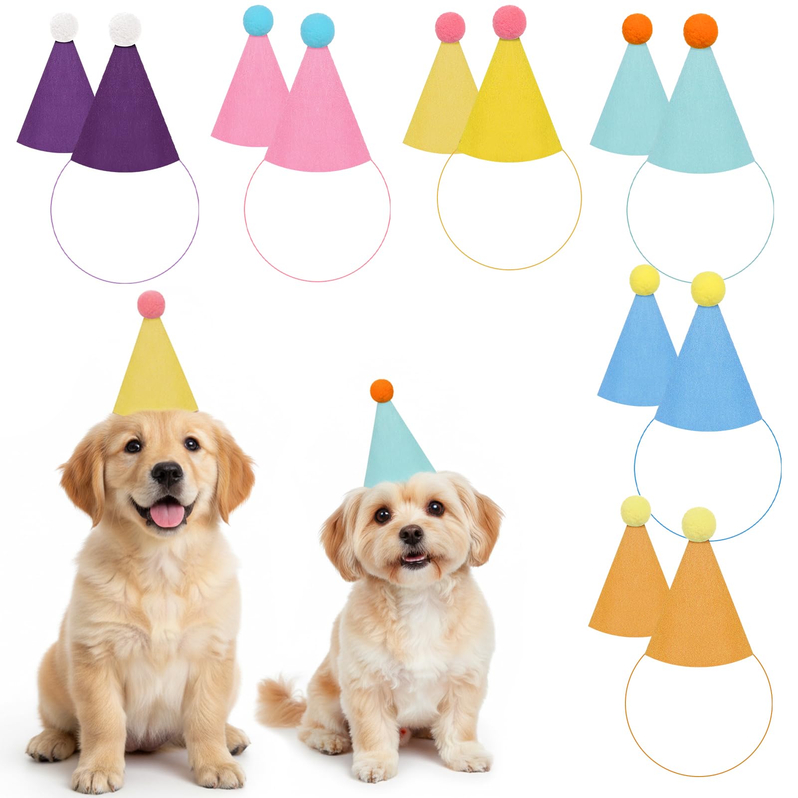 12 mini cappelli colorati per feste, graziosi cappelli per cani con pompon per gattini, conigli, cani e animali di peluche