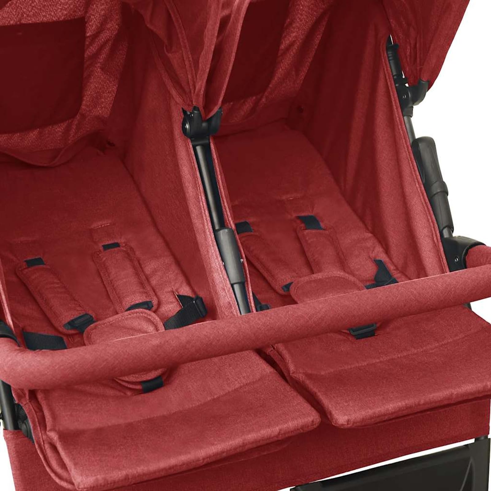 Cochecito Gemelar Plegable, Con Respaldo Ajustable, Reposapiés, Capacidad 15 kg, Rojo, Acero y Lino, para Paseos en Parque Modelo DYEEG-10245ES-MN
