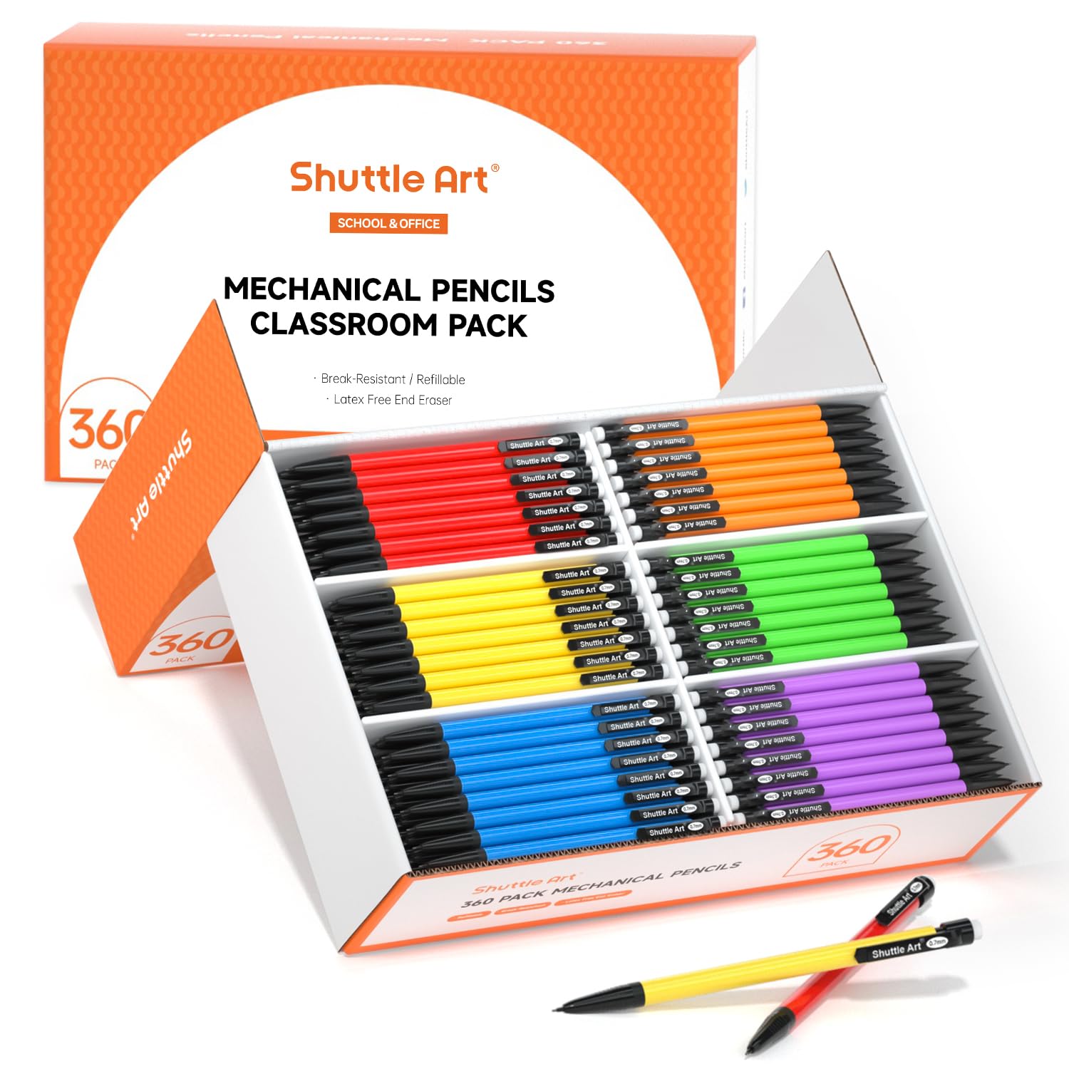 Shuttle Art Mechanical Pencils, 360 Pack Bulk Mechanical Pencils 0.7mm Medium Point, HB #2 Lead Pencils, Assorted Barrels, Office School Supplies