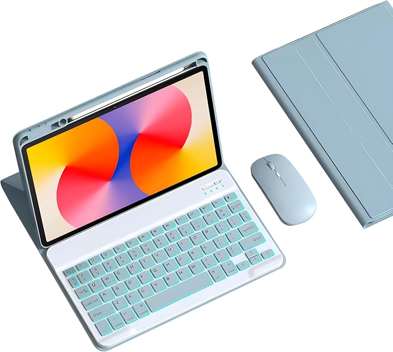 Spanish Ñ Keyboard Case for Huawei Matepad SE 11 Inch 2024, Backlit Detachable Wireless Bluetooth Keyboard with Pencil Holder, Tablet Mouse,Blue