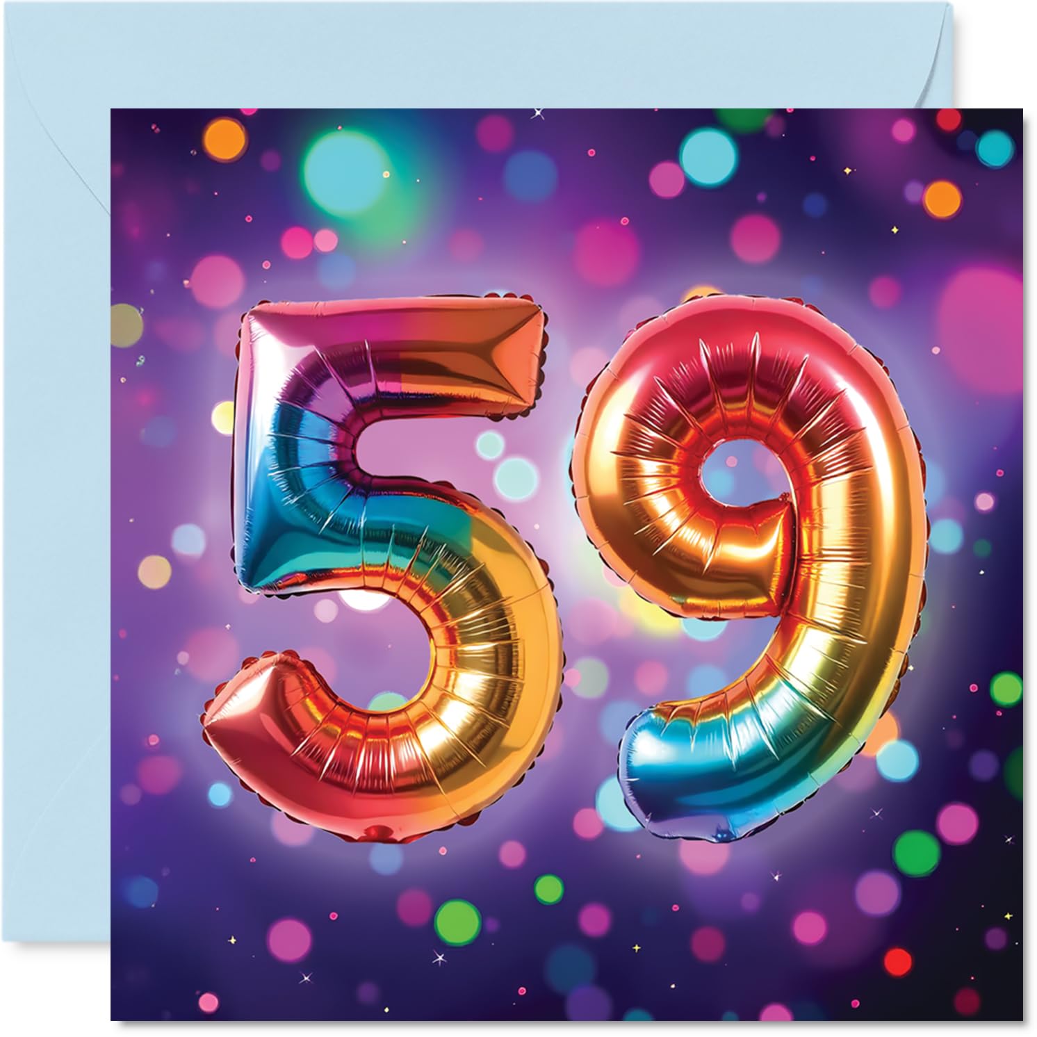 59th Birthday Cards for Women Men - Rainbow Foil Balloon - Happy Birthday Card for 59 Year Old Woman Man Nanny Husband Colleague Uncle, 145mm Bday Greeting Cards