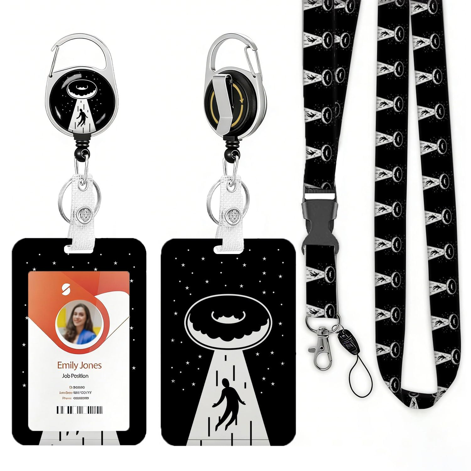 UFO Abduction The Human Lanyards for ID Badges Retractable ID Badge Holder with Detachable Lanyard Fashionable Badge Reel Heavy Duty with Rotate