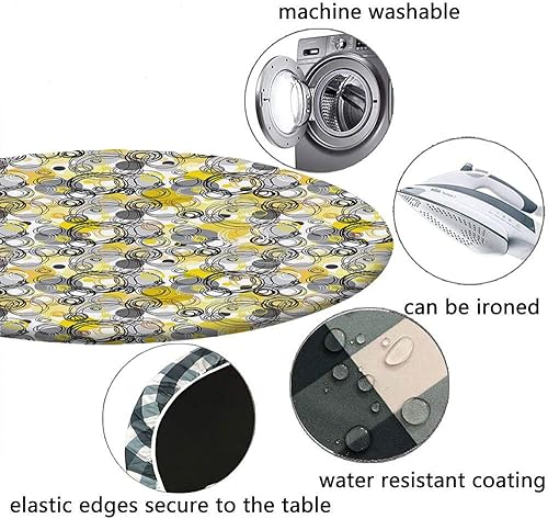 Miniatura 4 de Mantel redondo gris y amarillo con borde elástico, ilustración de imagen de círculos modernos retro geométricos dibujados a mano, adecuado para