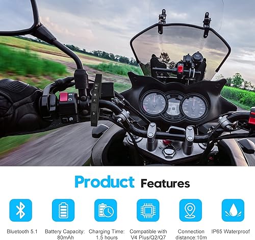Miniatura 3 de SolaMr Q8 EUC Intercomunicador de motocicleta Bluetooth mango de control remoto para control FM, respuesta telefónica, conmutación de música,