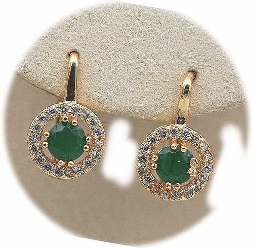 New 18K Yellow Gold Filled Green and Clear CZ U-Shape Huggie Hoop Earrings Elegant Cute Unique Stunning Pretty jewerly Perfect for Any Occasion