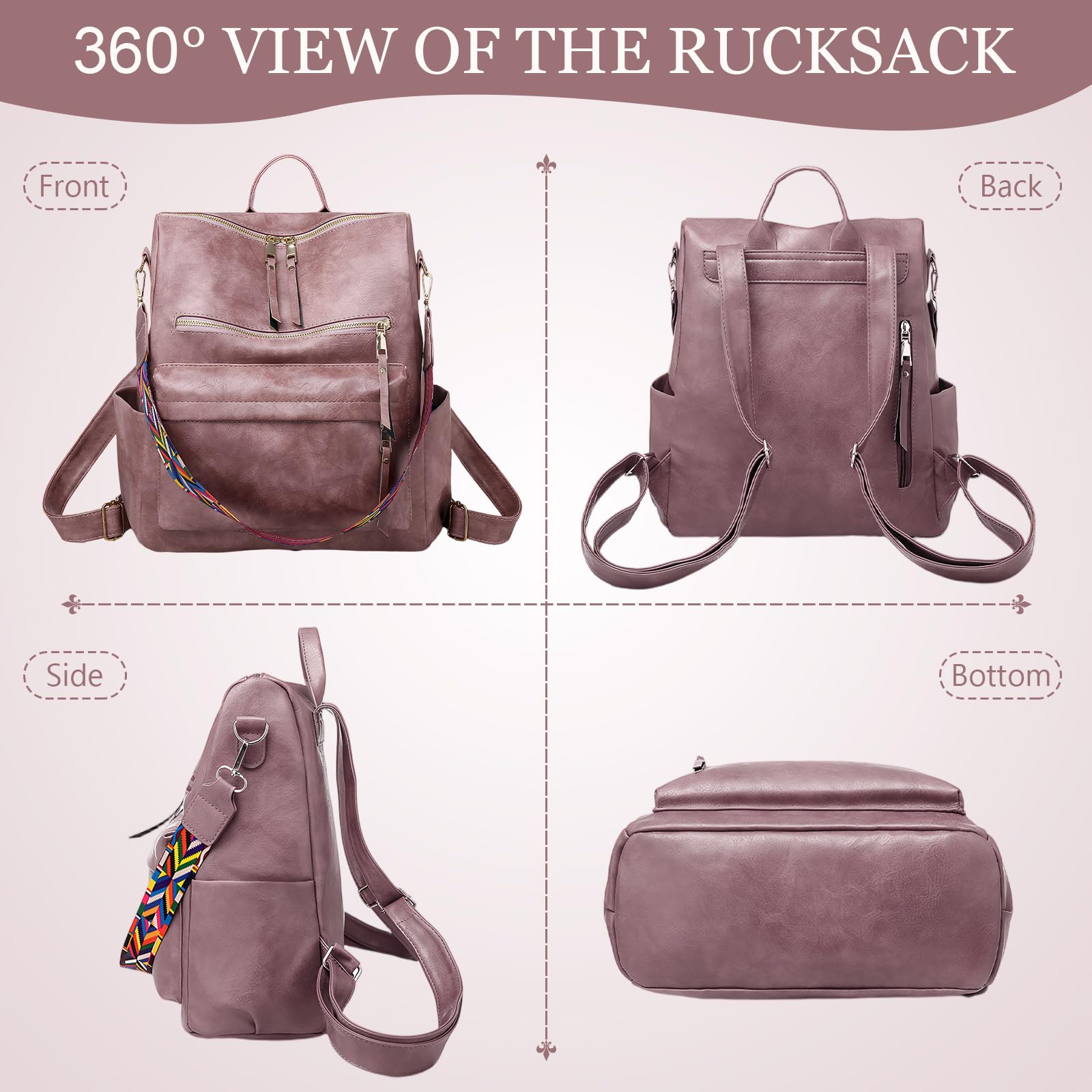Colexy Damen Rucksack Klein Rucksackhandtaschen aus Wasserdicht PU Leder,Damenrucksack Anti-Diebstahl Cityrucksack Elegant Tagesrucksack,Rucksacktasche Modern Frauen für Pendeln Schule Arbeit Reise