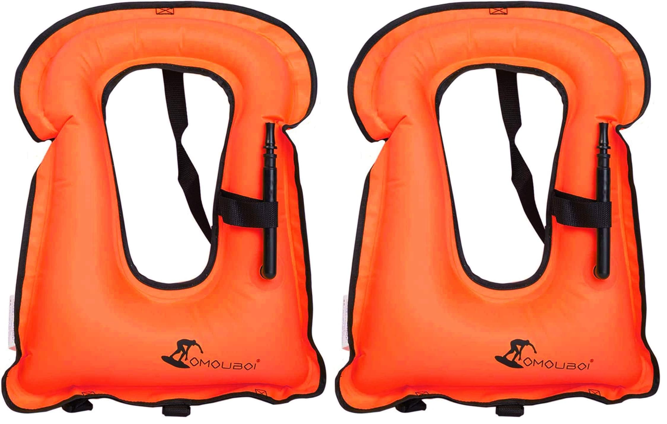 Aufblasbare Schnorchelweste Kajakschwimmweste für Erwachsene Schnorchelwesten Aufblasbare Schwimm Weste für Schnorchel-Wassersport-Anfänger Nur für Erwachsene (Orange) (Packung mit 2)