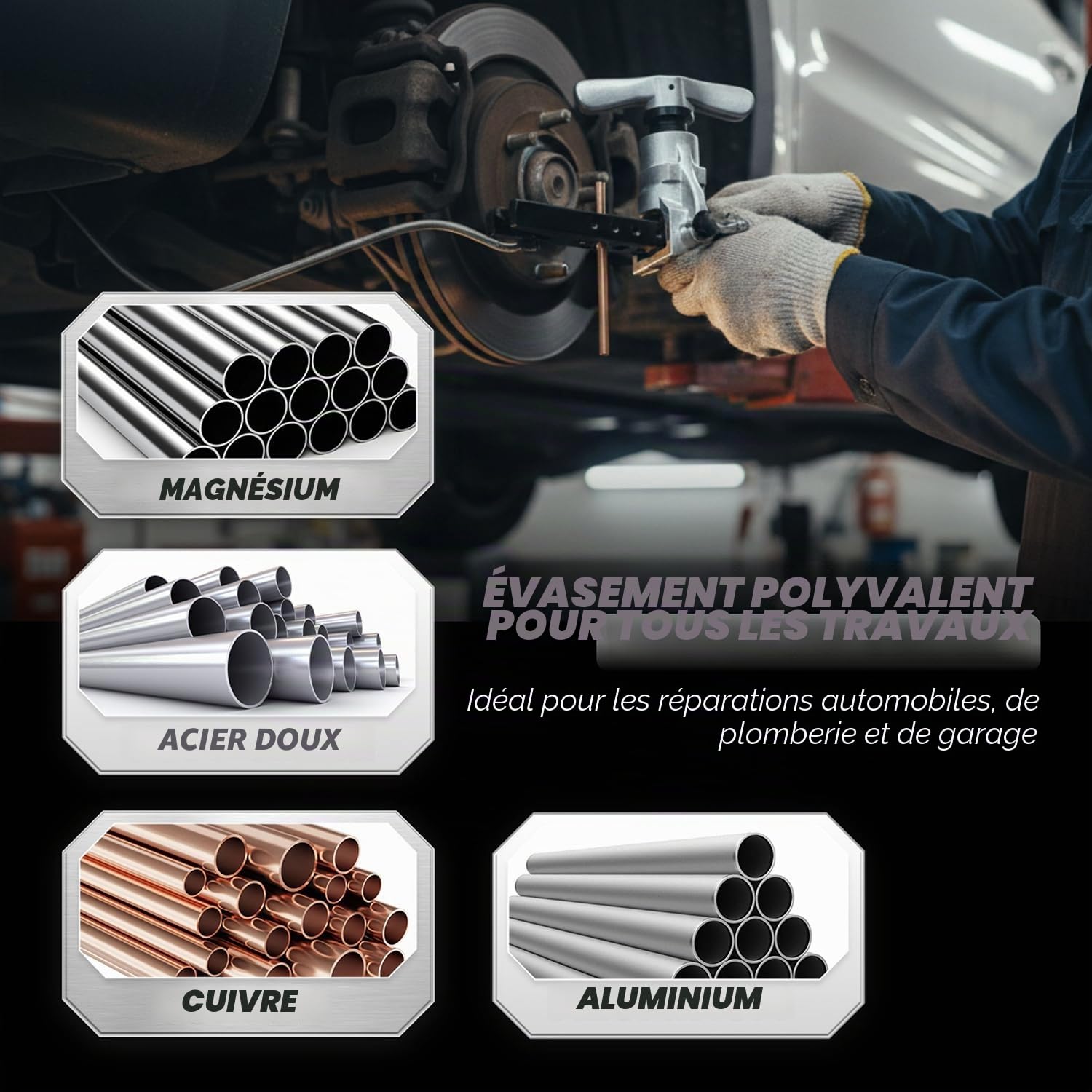 Flexzion Evaseur Évasement, Outils D'évasement de Tuyaux de Freins (8 Tailles 3/16-3/4) Coupe-tuyaux Manuels pour Tuyauterie Flaring, Excentrique Réfrigération Dudgeonnière cuivre doux laiton